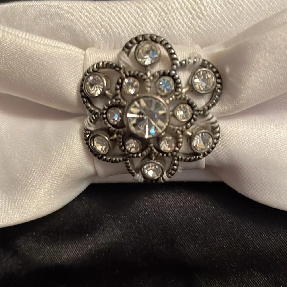 B. Moss and Co., party dress, size 10, black strapless, white trim, jeweled bow - Picture 3 of 6